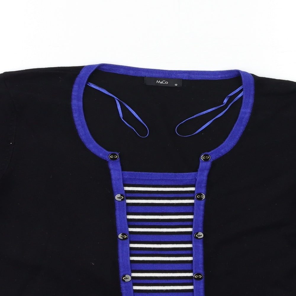 M&Co Womens Black Striped Knit Pullover Jumper Size 12