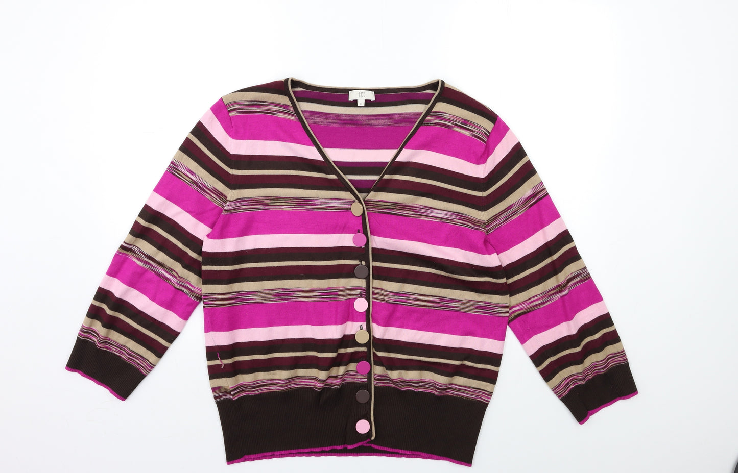 Country Casuals Womens Pink Striped Knit Cardigan Jumper Size XL