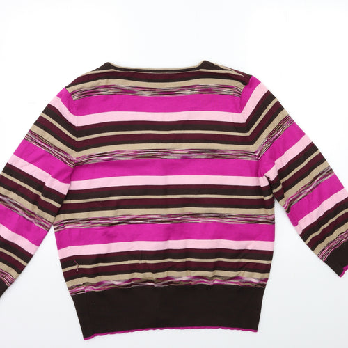 Country Casuals Womens Pink Striped Knit Cardigan Jumper Size XL