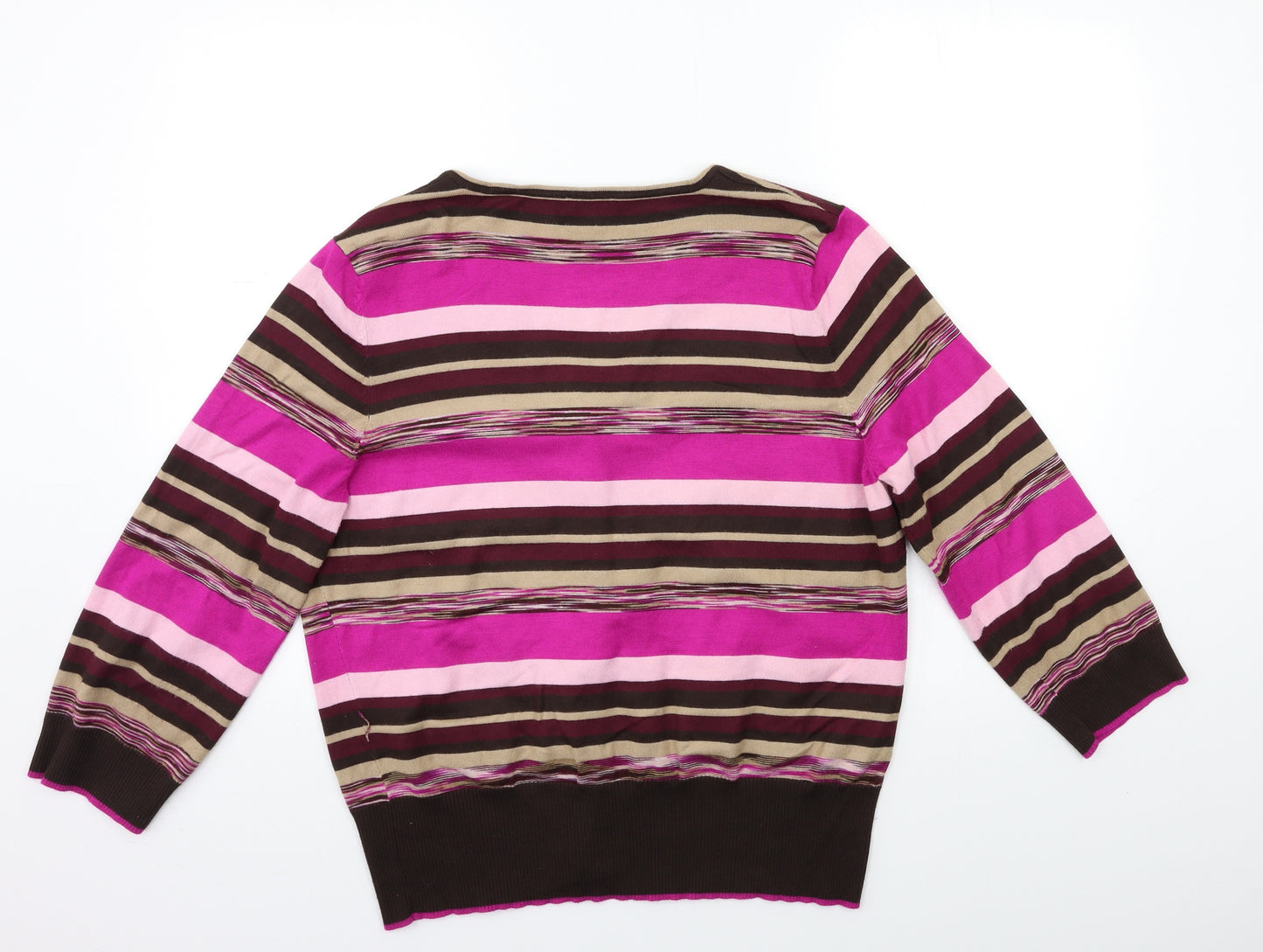 Country Casuals Womens Pink Striped Knit Cardigan Jumper Size XL
