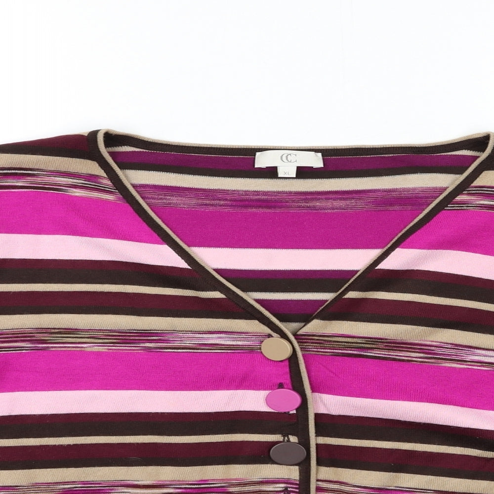 Country Casuals Womens Pink Striped Knit Cardigan Jumper Size XL