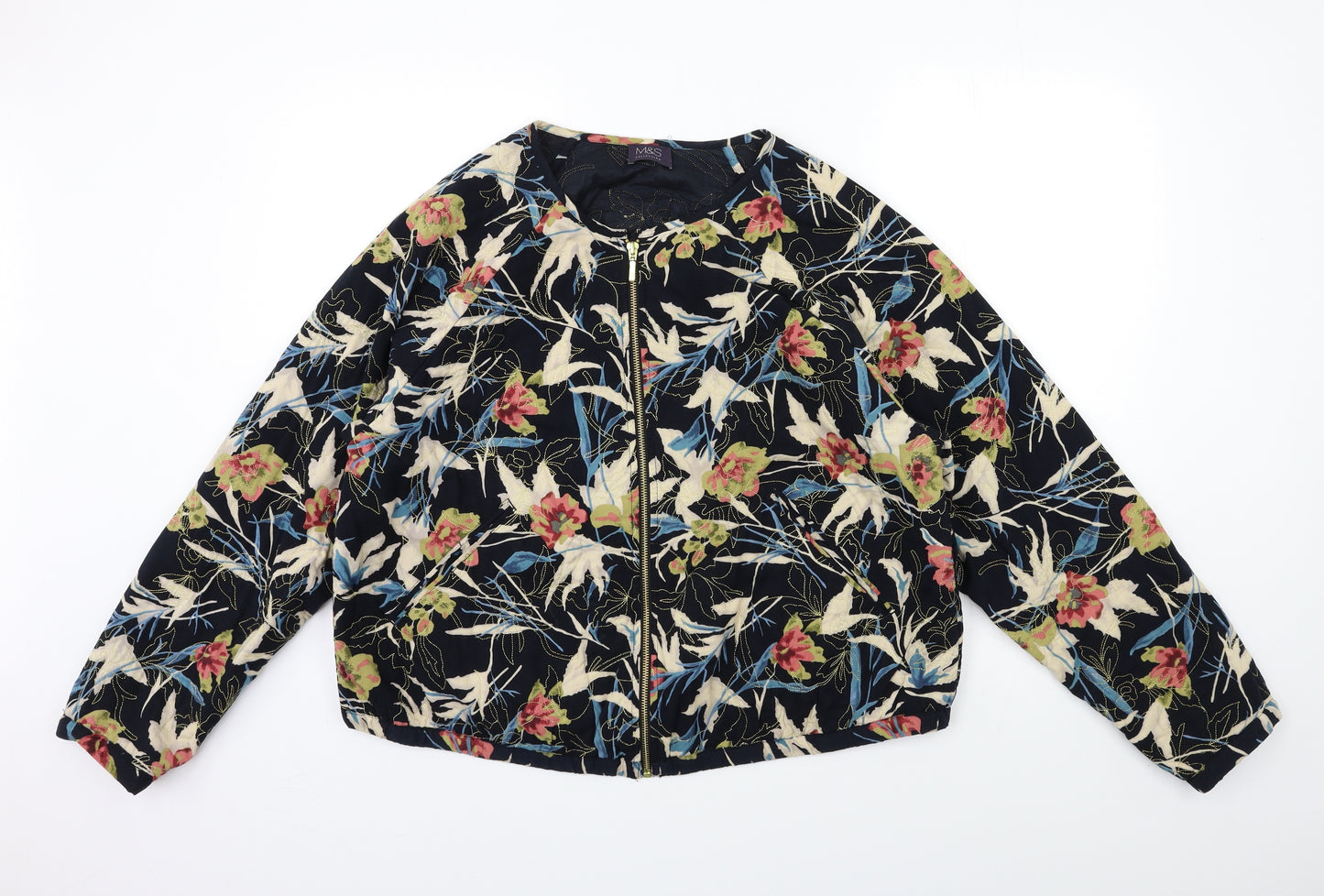Marks and Spencer Womens Black Floral  Bomber Jacket Jacket Size 16