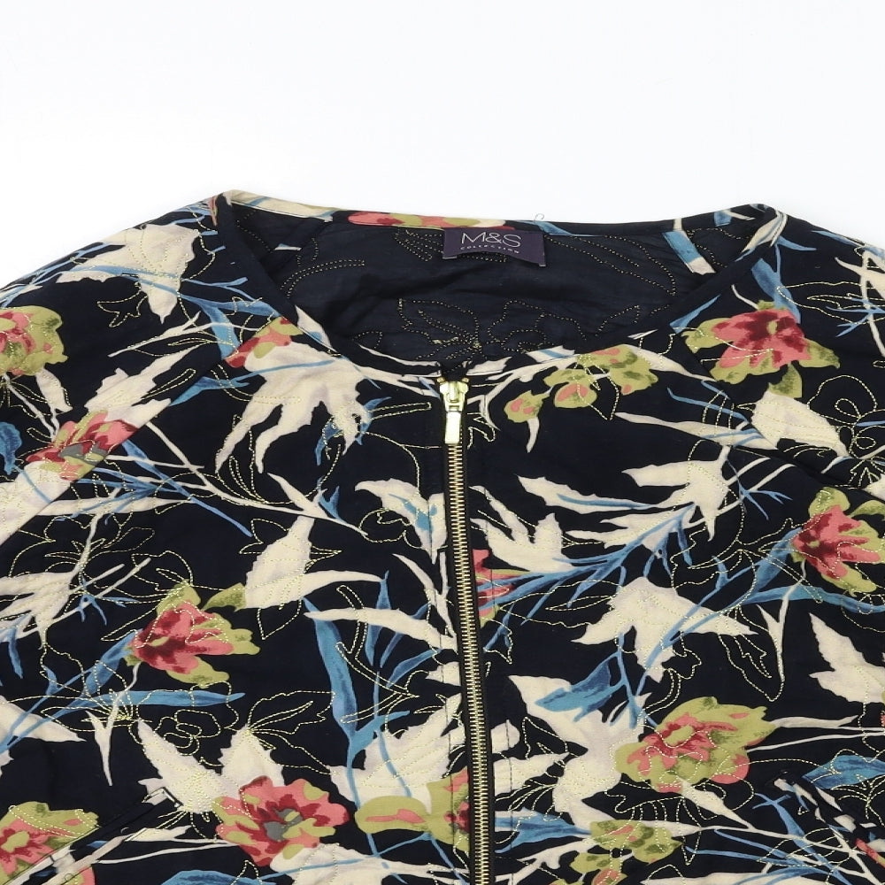 Marks and Spencer Womens Black Floral  Bomber Jacket Jacket Size 16