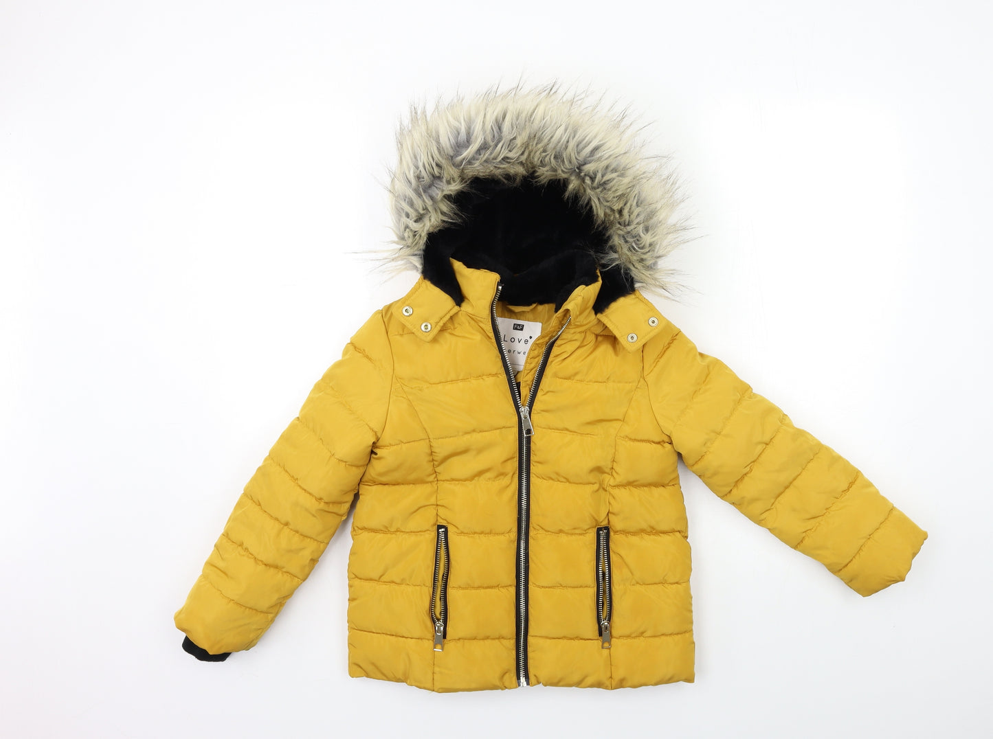 F&F Girls Yellow   Puffer Jacket Coat Size 5-6 Years