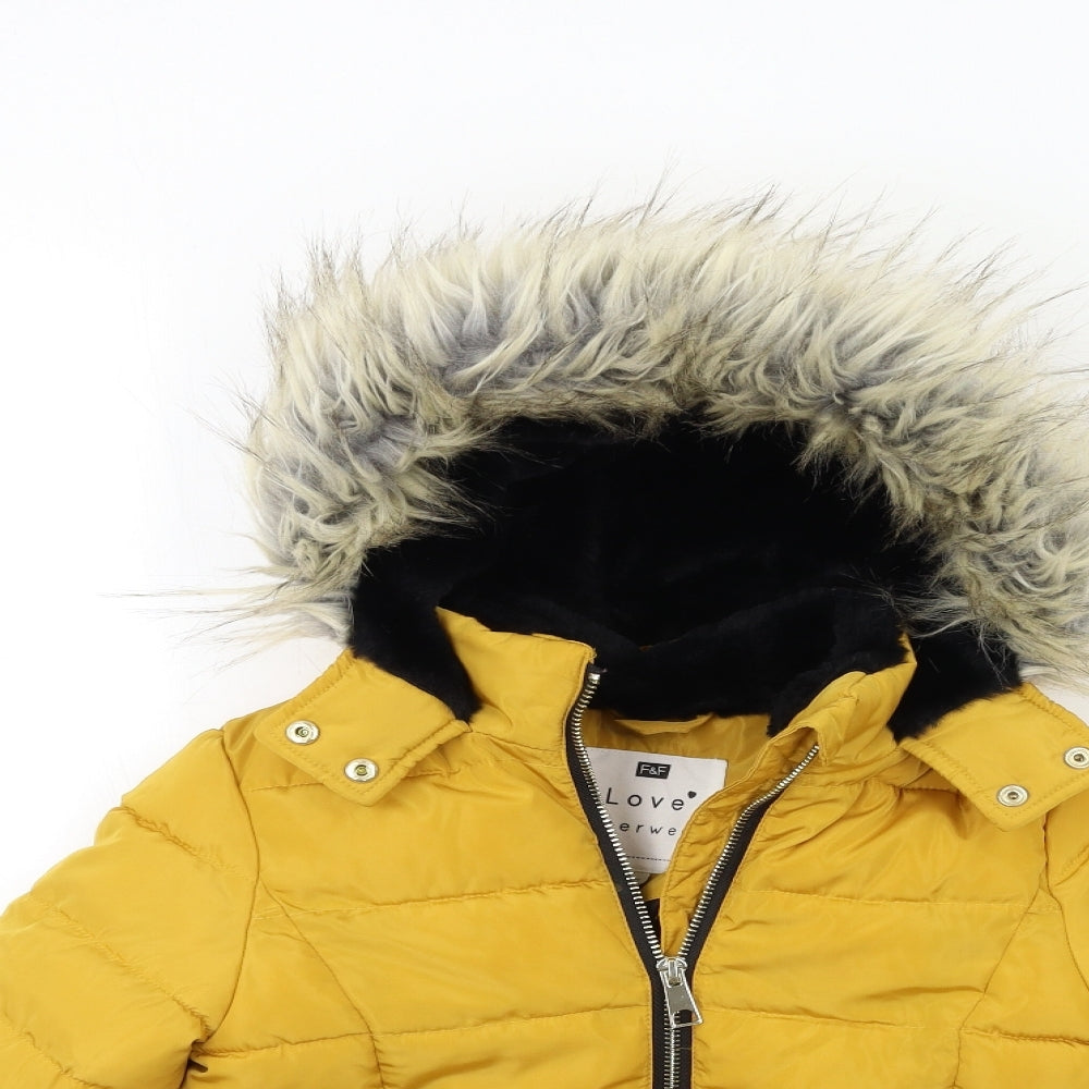 F&F Girls Yellow   Puffer Jacket Coat Size 5-6 Years