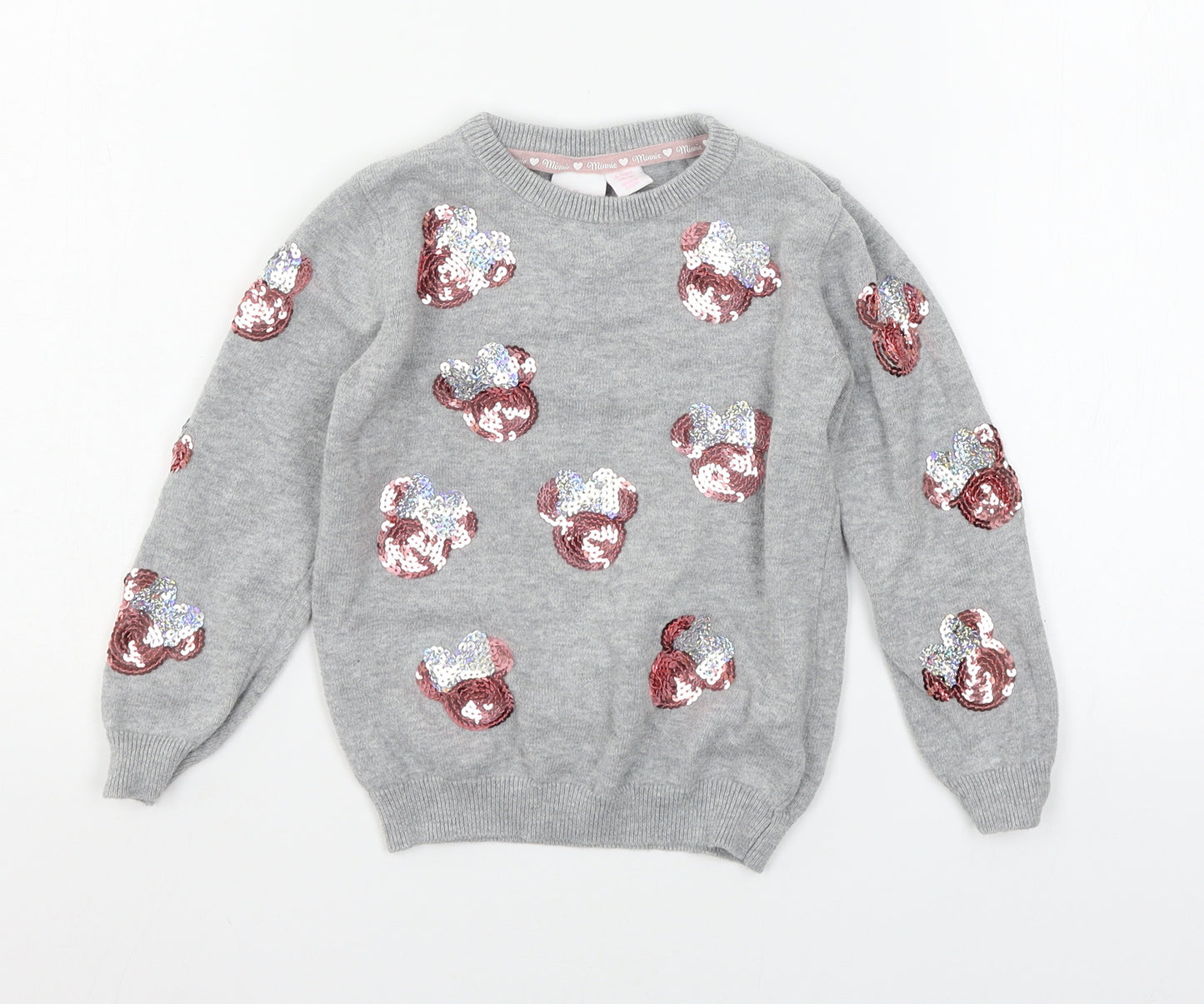 Minnie Mouse Girls Grey  Knit Pullover Jumper Size 4-5 Years