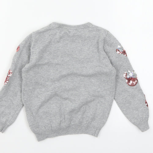 Minnie Mouse Girls Grey  Knit Pullover Jumper Size 4-5 Years
