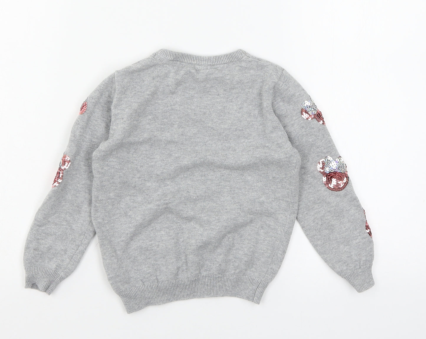 Minnie Mouse Girls Grey  Knit Pullover Jumper Size 4-5 Years