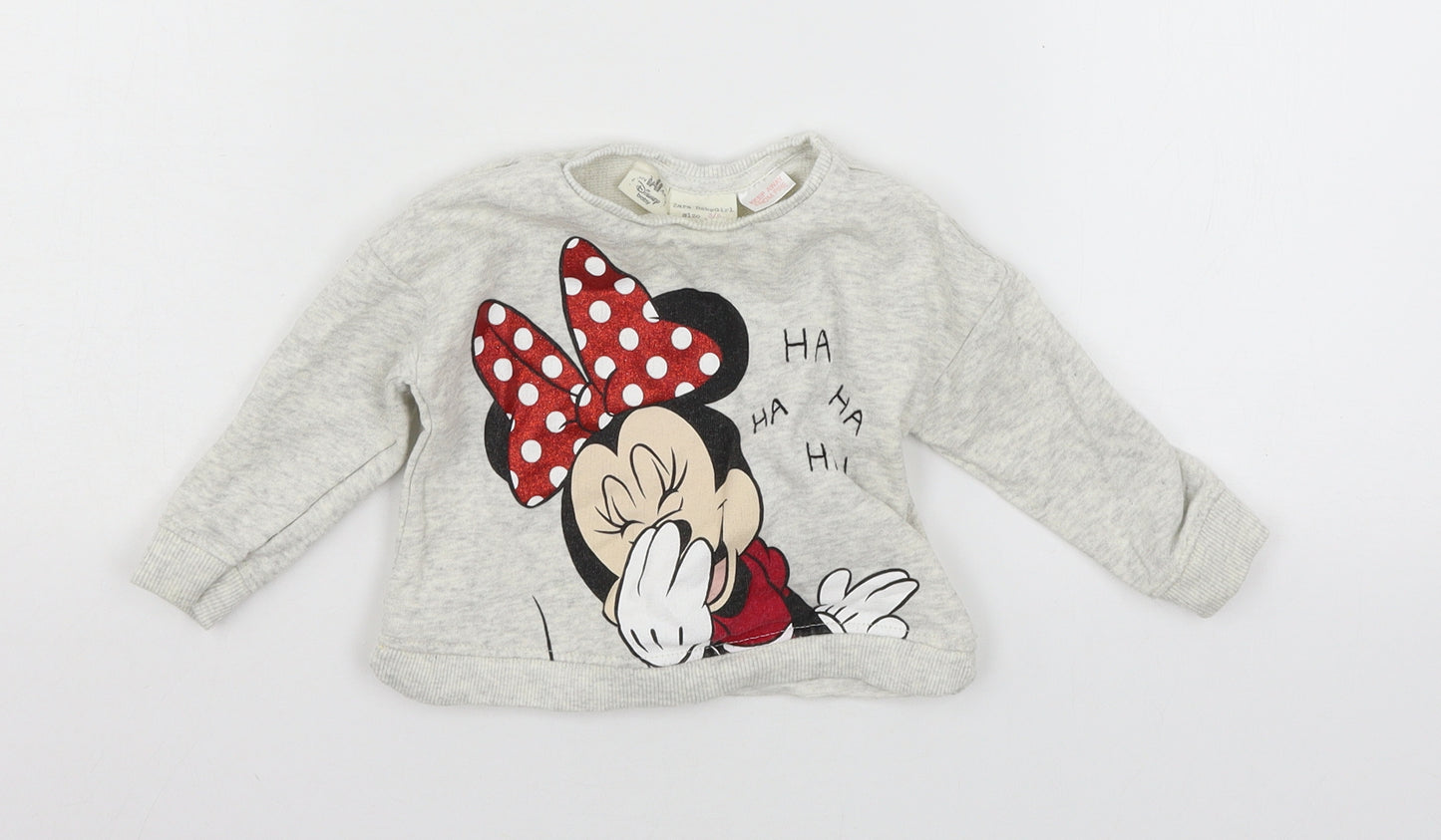 Zara Girls Ivory  Jersey Pullover Jumper Size 3-6 Months  - Minnie Mouse