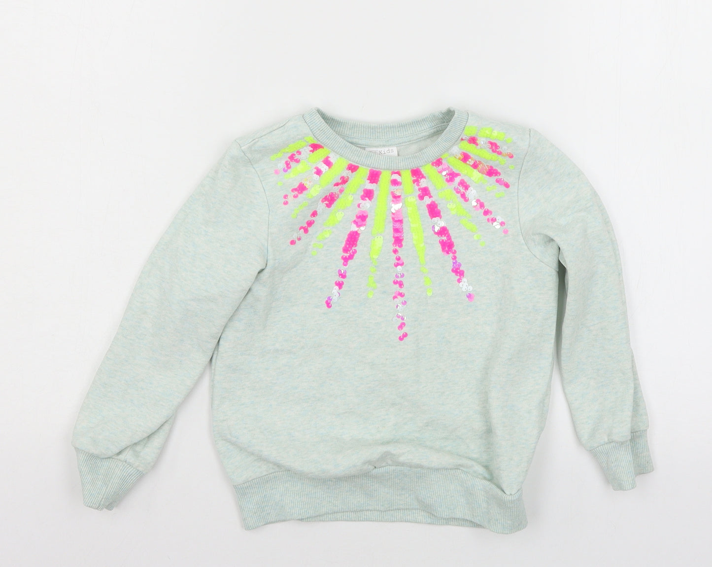 F&F Girls Green  Jersey Pullover Sweatshirt Size 5-6 Years