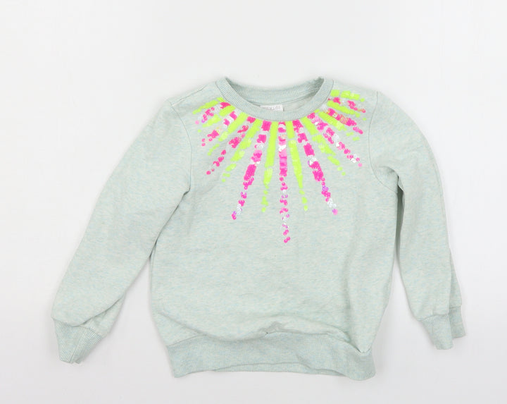 F&F Girls Green  Jersey Pullover Sweatshirt Size 5-6 Years
