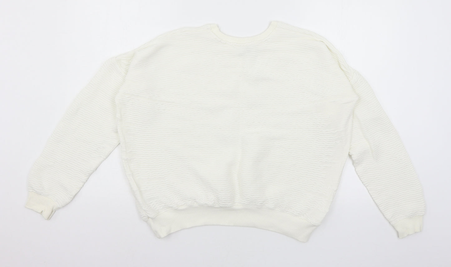 Zara Womens White  Jersey Pullover Sweatshirt Size M