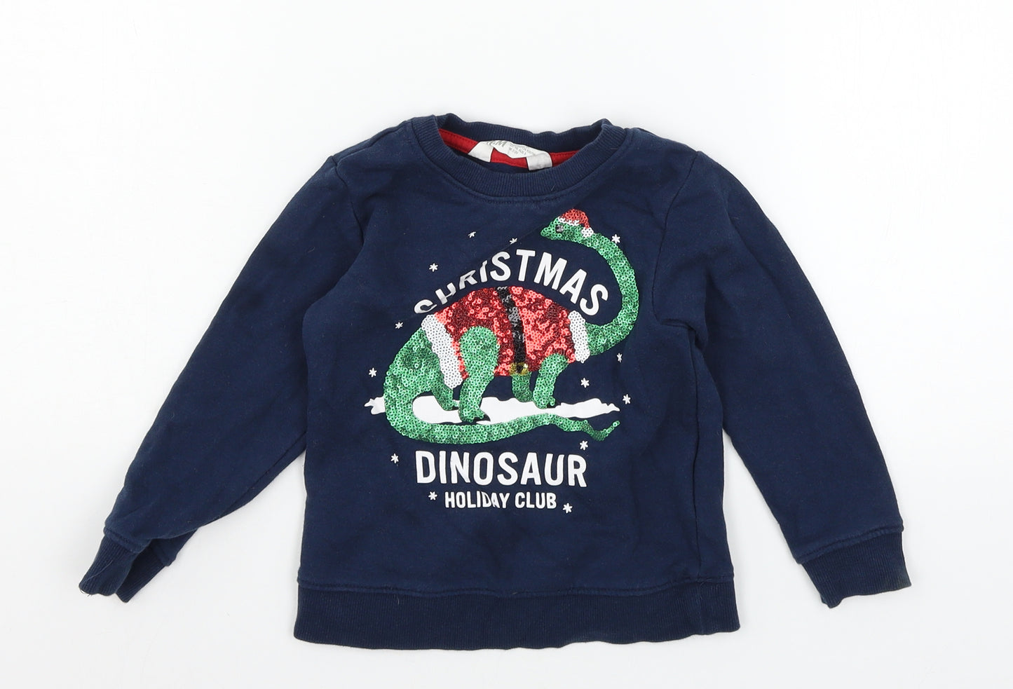Primark Boys Blue  Jersey Pullover Sweatshirt Size 3 Years  - Christmas Dinosaur