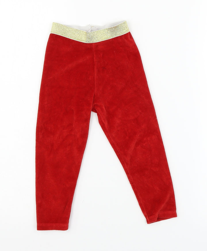 M&Co Girls Red Velour Capri Pyjama Pants Size 2-3 Years