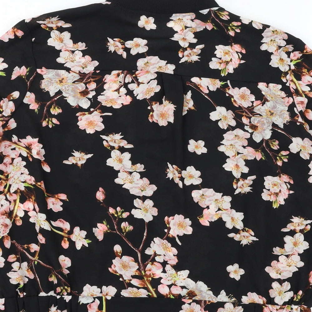 George Womens Black Floral Chiffon Bomber Jacket Jacket Size 12