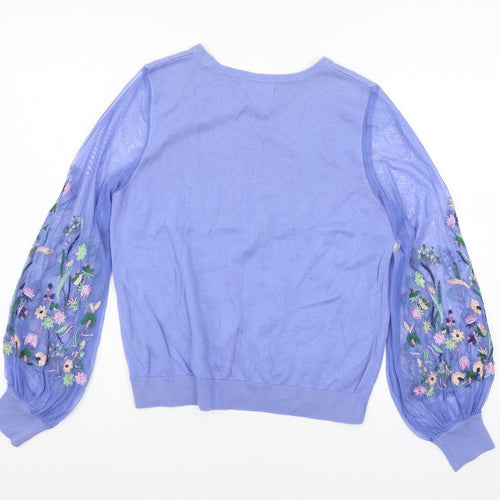 TU Womens Blue Floral Knit Pullover Jumper Size 10