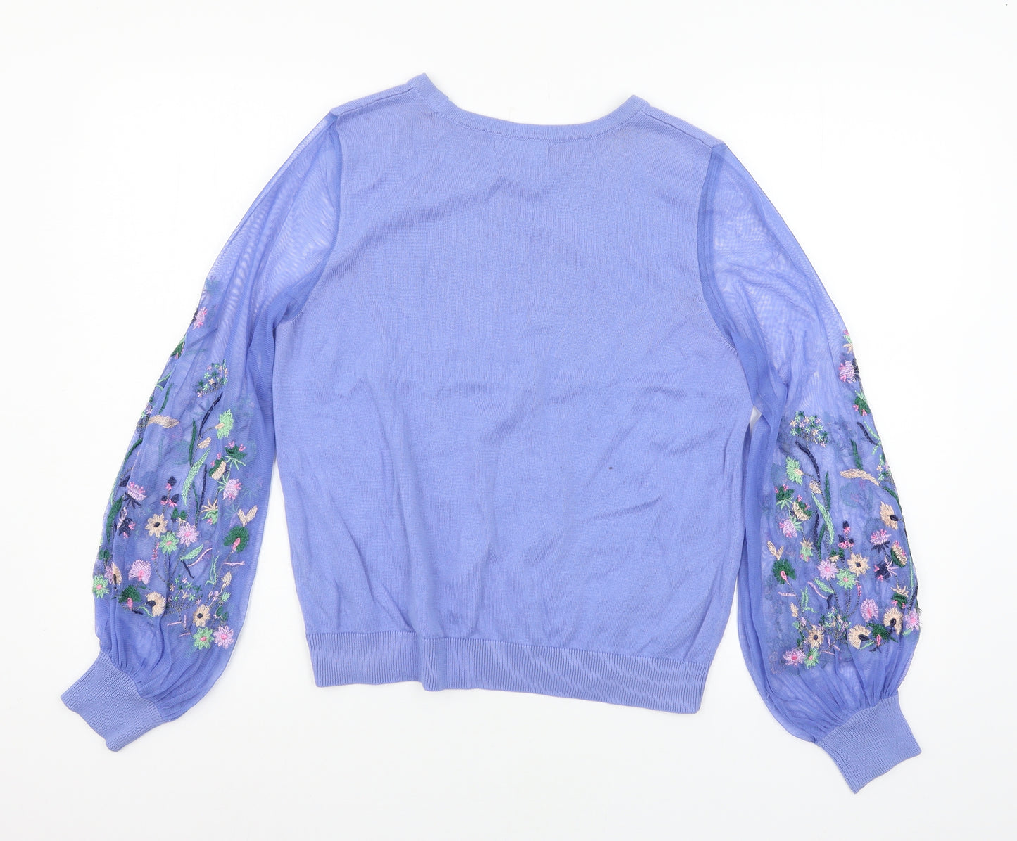 TU Womens Blue Floral Knit Pullover Jumper Size 10