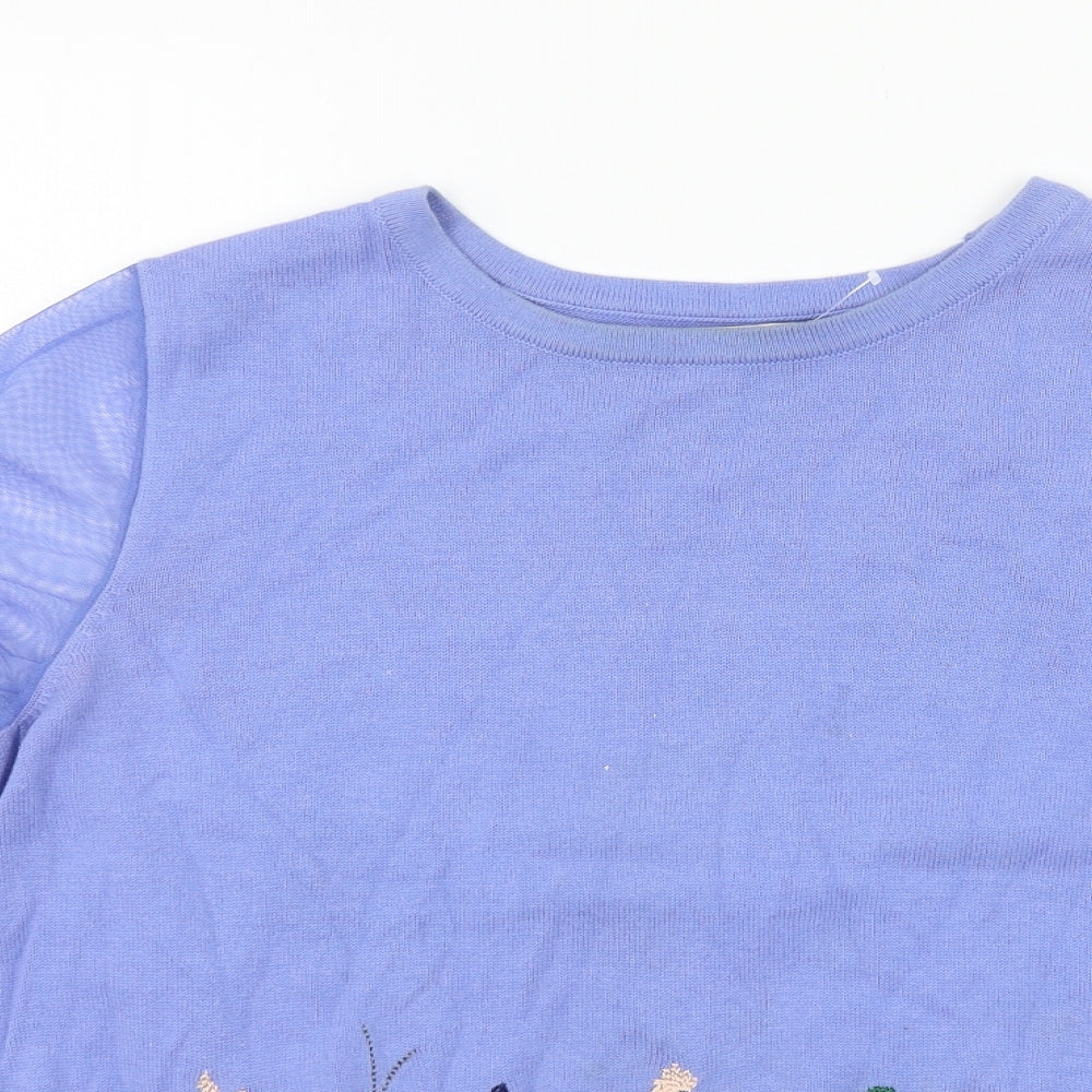 TU Womens Blue Floral Knit Pullover Jumper Size 10