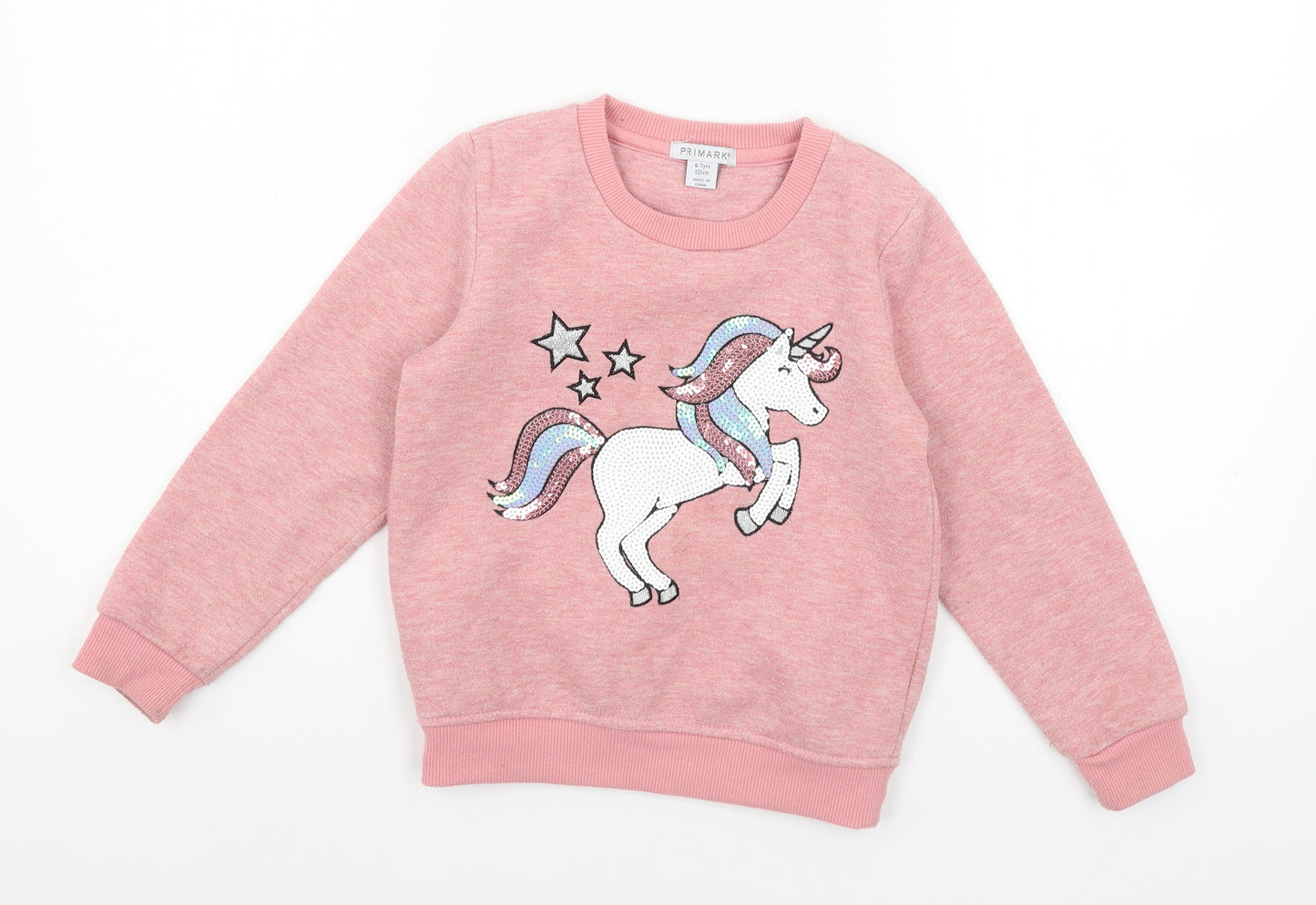 Primark Girls Pink  Jersey Pullover Sweatshirt Size 6-7 Years  - Unicorn
