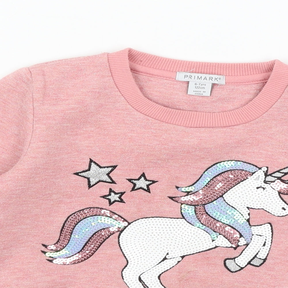 Primark Girls Pink  Jersey Pullover Sweatshirt Size 6-7 Years  - Unicorn