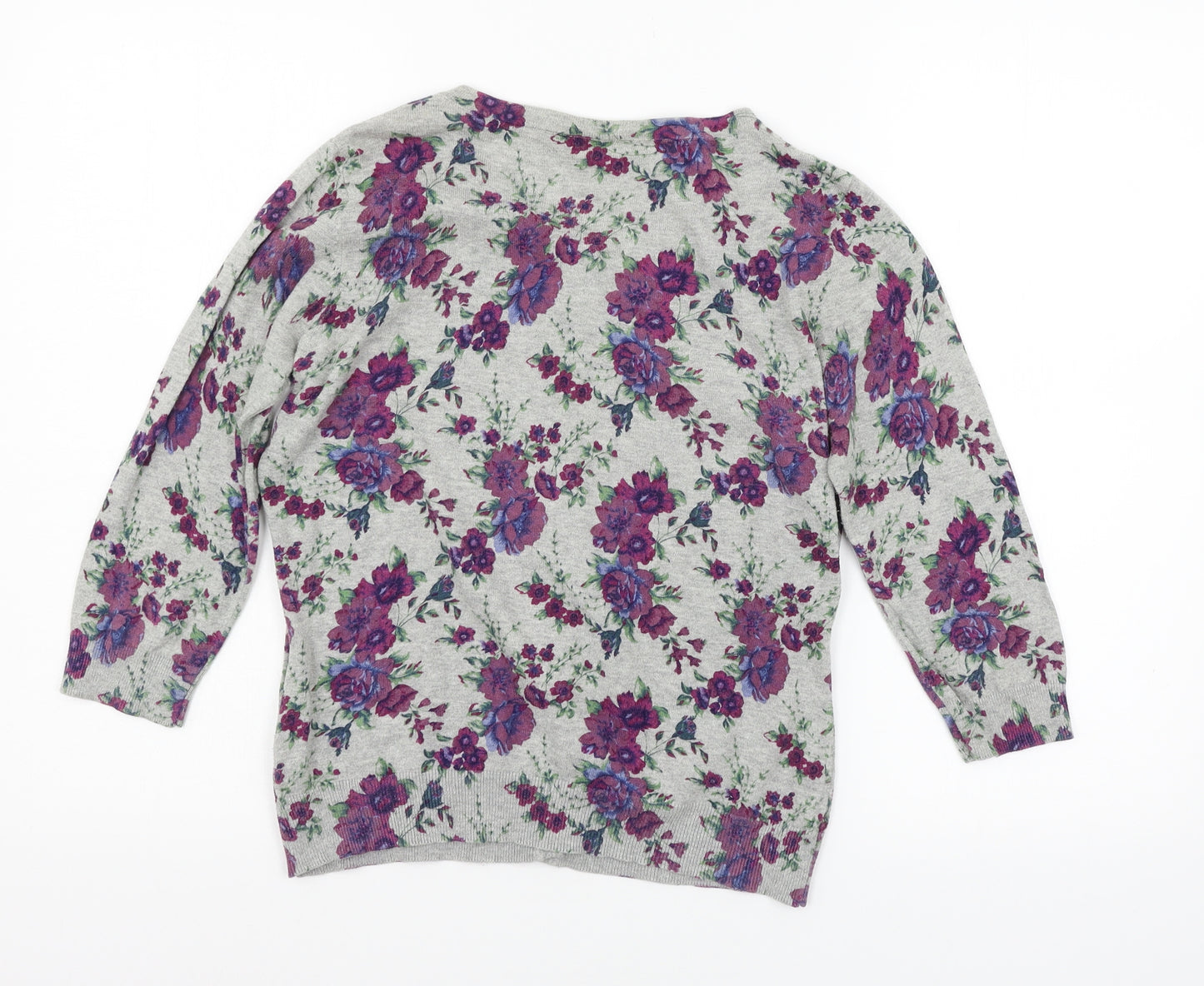 Warehouse Womens Grey Floral Knit Cardigan Jumper Size 12