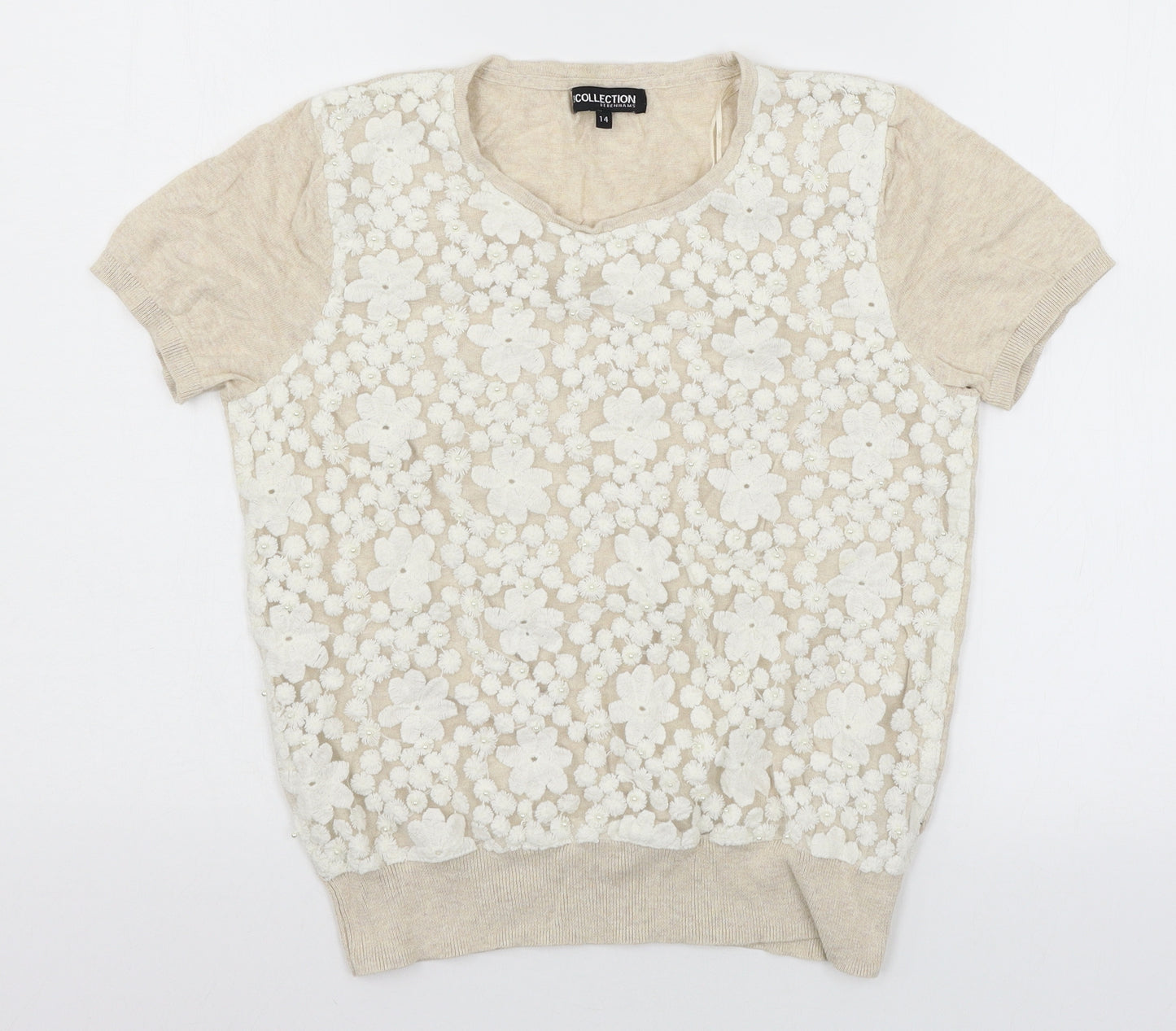 Debenhams Womens Pink Floral Knit Basic T-Shirt Size 14