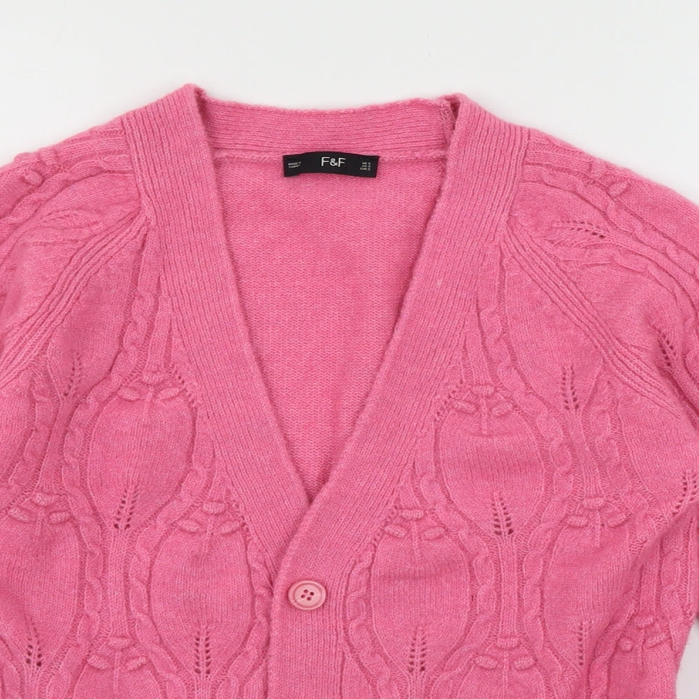 F&F Womens Pink  Knit Cardigan Jumper Size S