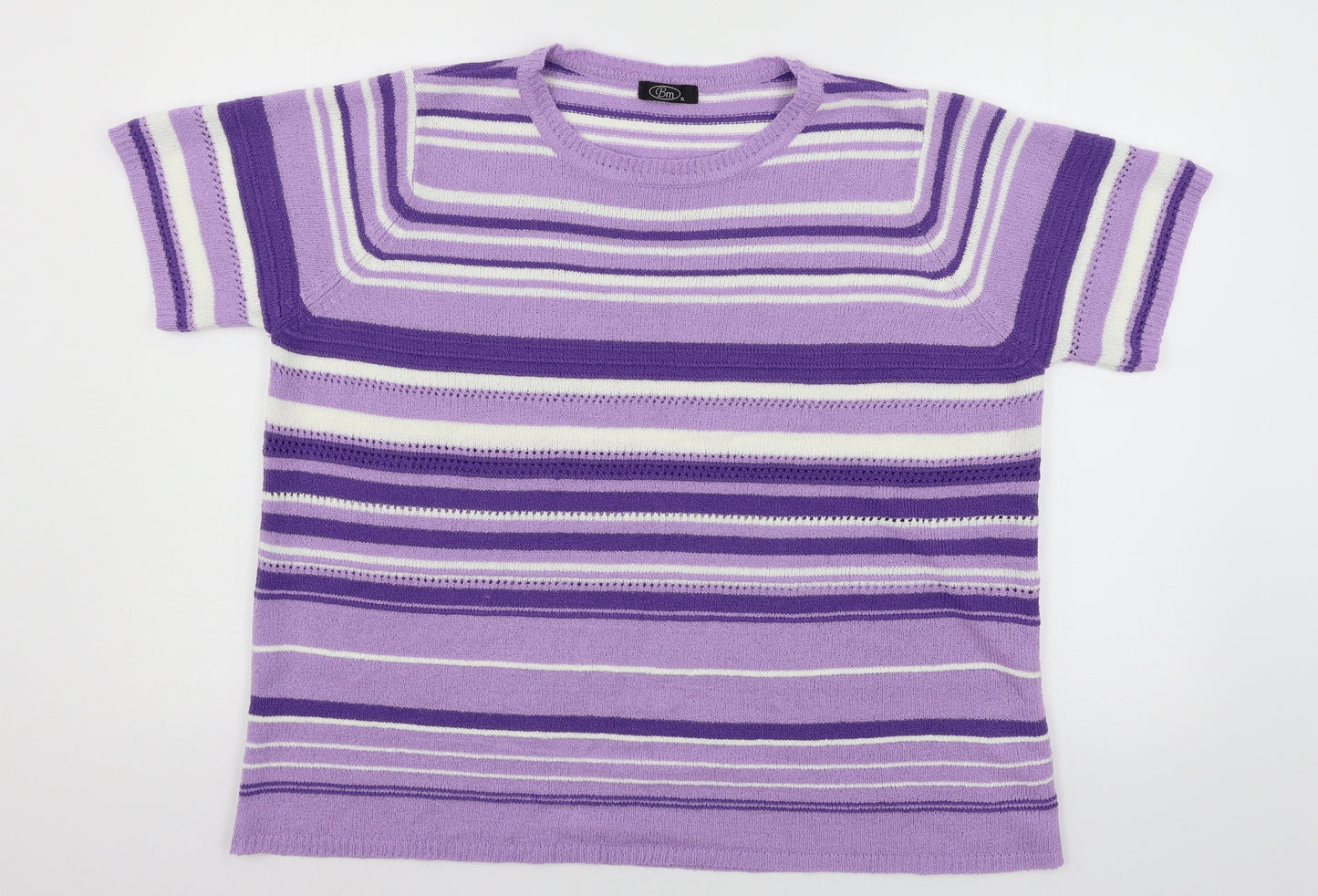 Bonmarché Womens Purple Striped Knit Pullover Jumper Size XL