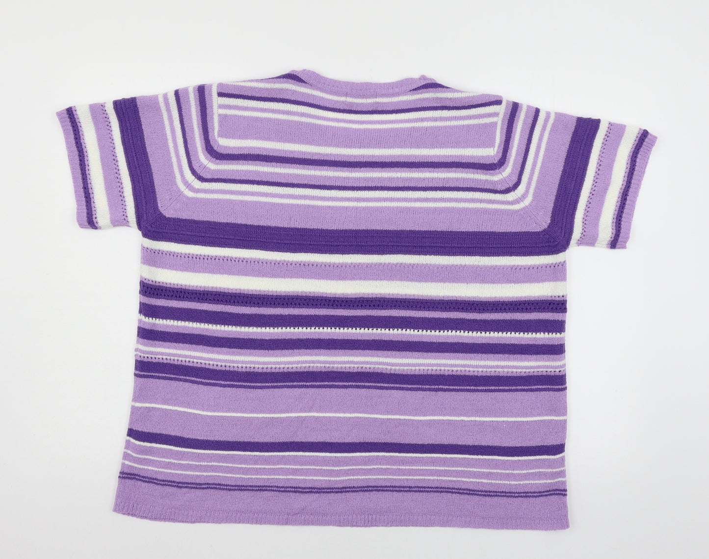 Bonmarché Womens Purple Striped Knit Pullover Jumper Size XL