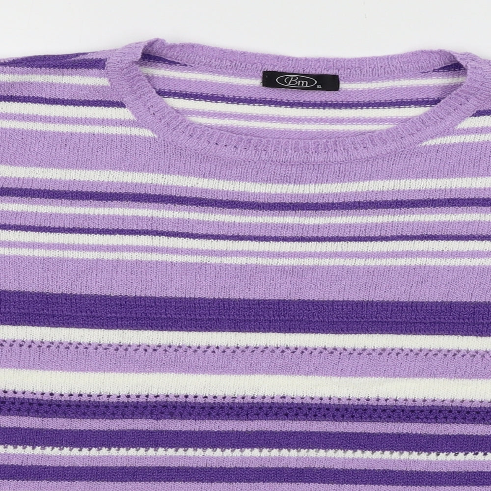 Bonmarché Womens Purple Striped Knit Pullover Jumper Size XL
