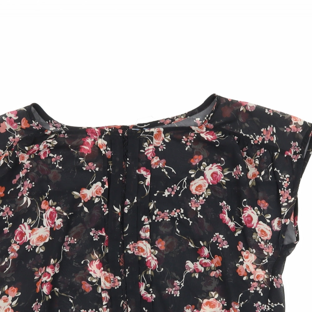 evie Womens Black Floral  Basic Blouse Size 10