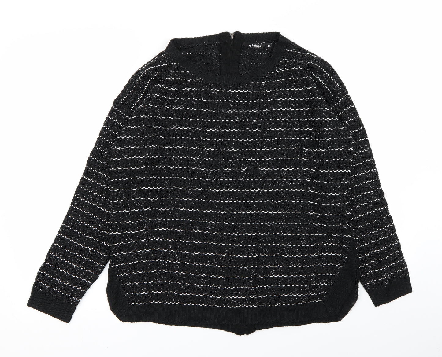 goldigga Womens Black Striped  Pullover Jumper Size 12
