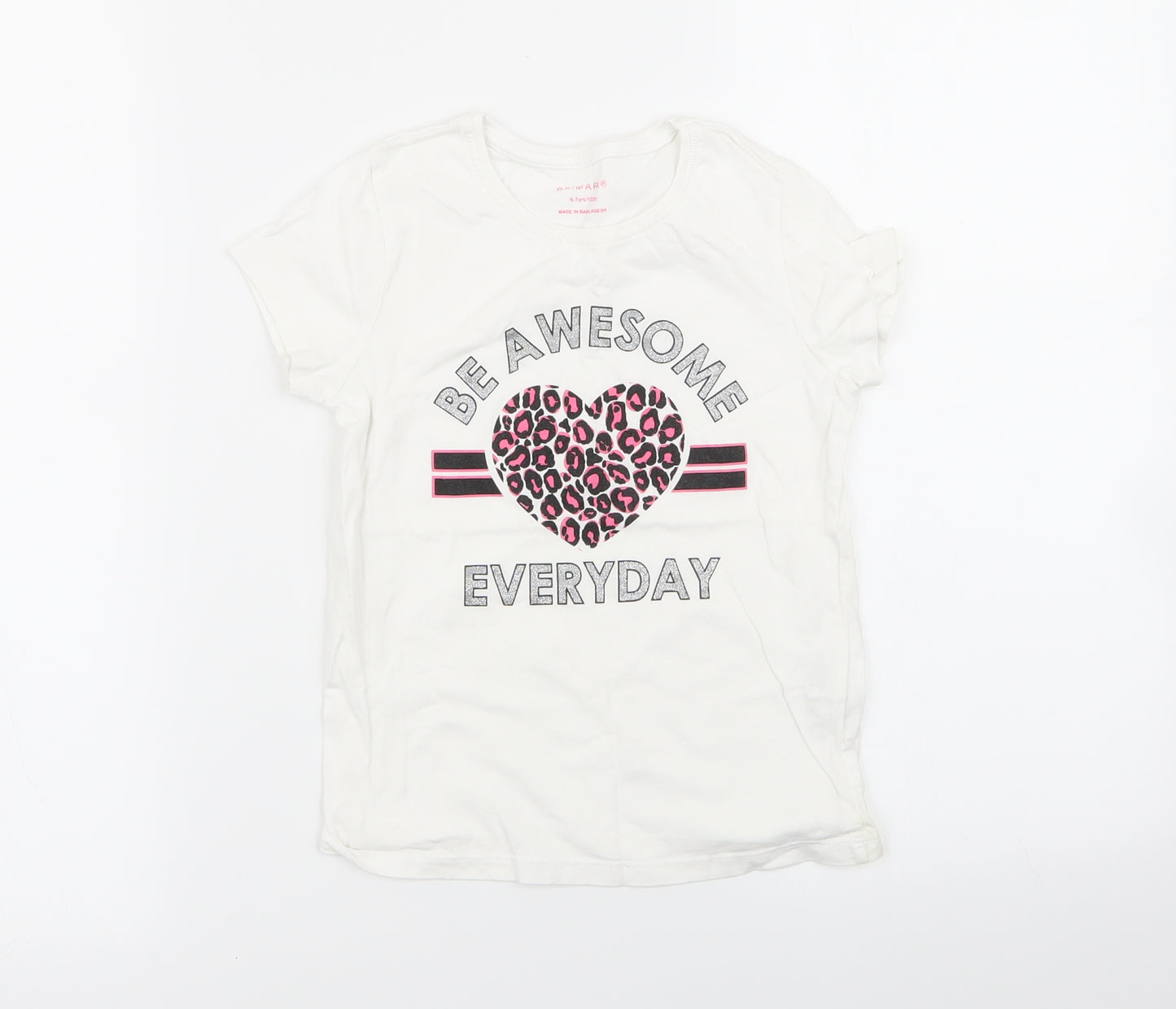 Primark Girls White   Basic T-Shirt Size 6-7 Years