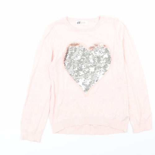 H&M Girls Pink   Pullover Jumper Size 5-6 Years  - sequin