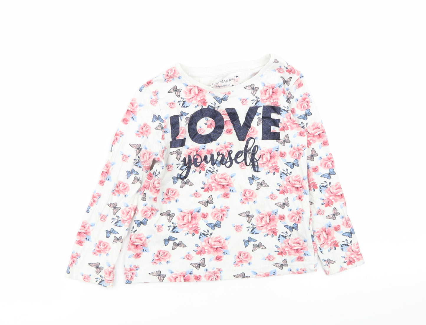 Primark Girls Multicoloured Floral  Basic T-Shirt Size 3-4 Years