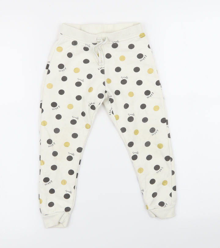 Primark Girls White Polka Dot Jogger Trousers Size 2 Years