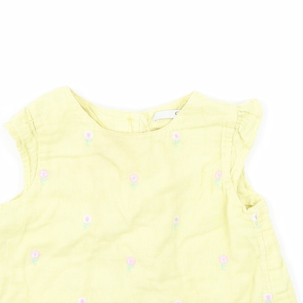 Asda George Girls Yellow Floral  Basic Blouse Size 2-3 Years