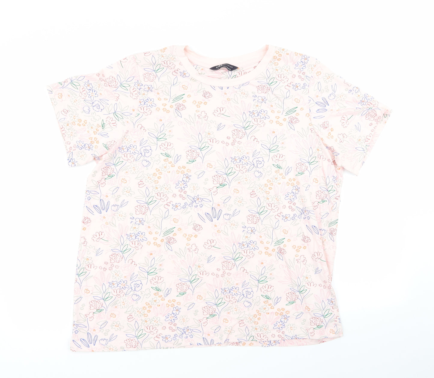 M&S Womens Pink Floral  Basic T-Shirt Size 18