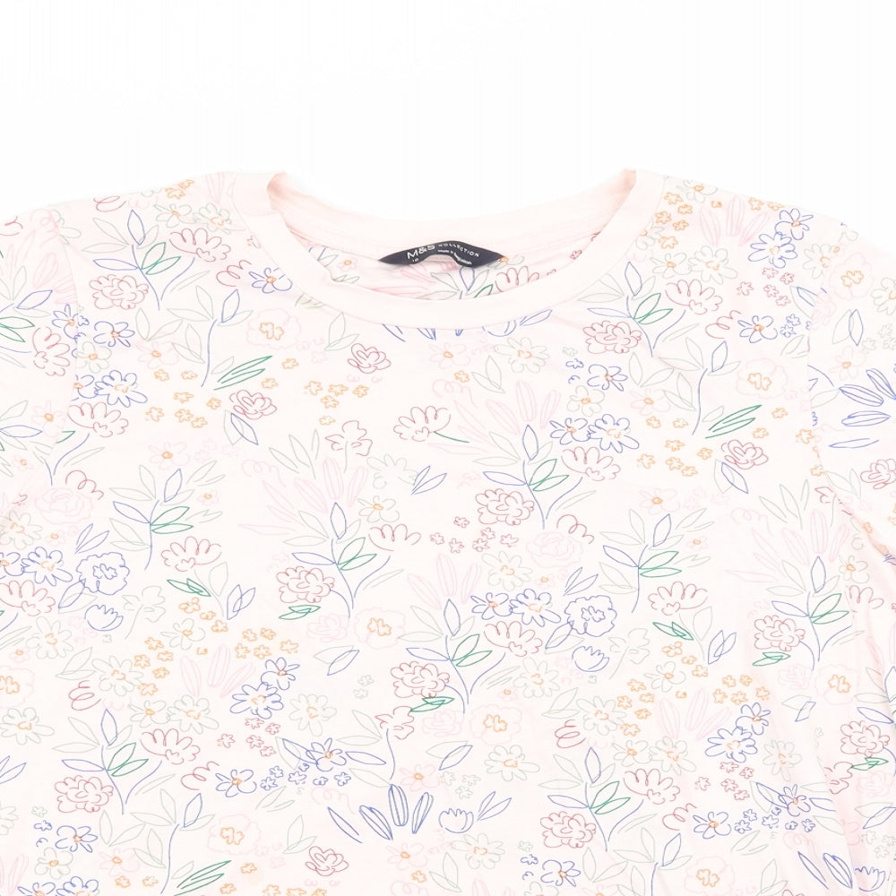 M&S Womens Pink Floral  Basic T-Shirt Size 18