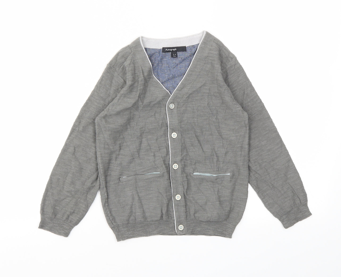 M&S Boys Grey   Cardigan Jumper Size 3-4 Years