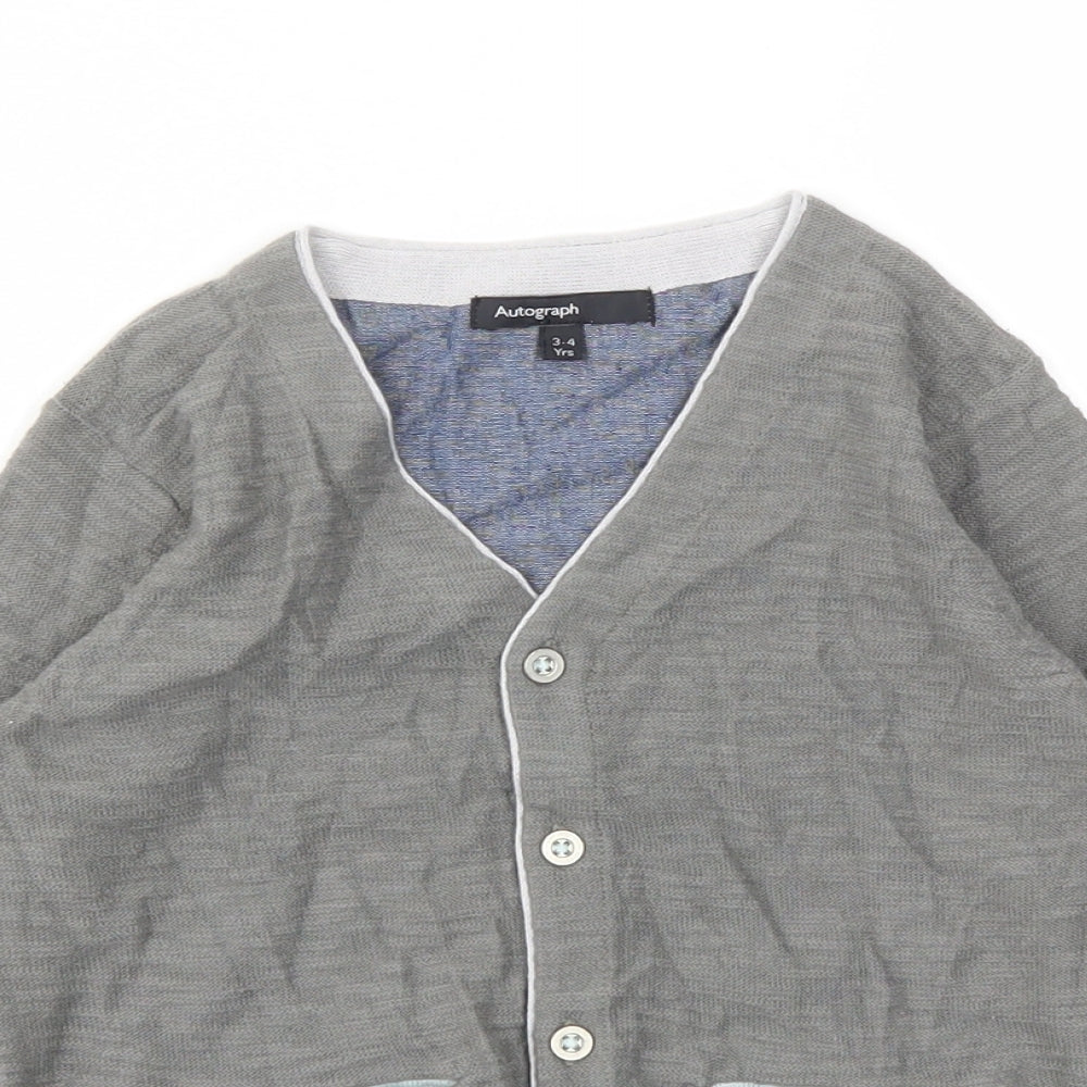M&S Boys Grey   Cardigan Jumper Size 3-4 Years