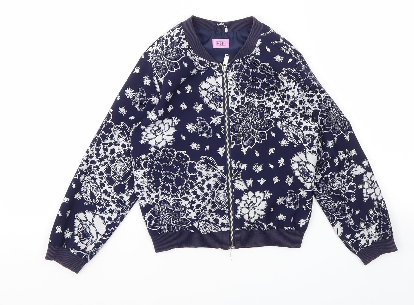 F&F Girls Blue Floral  Basic Jacket Jacket Size 6-7 Years