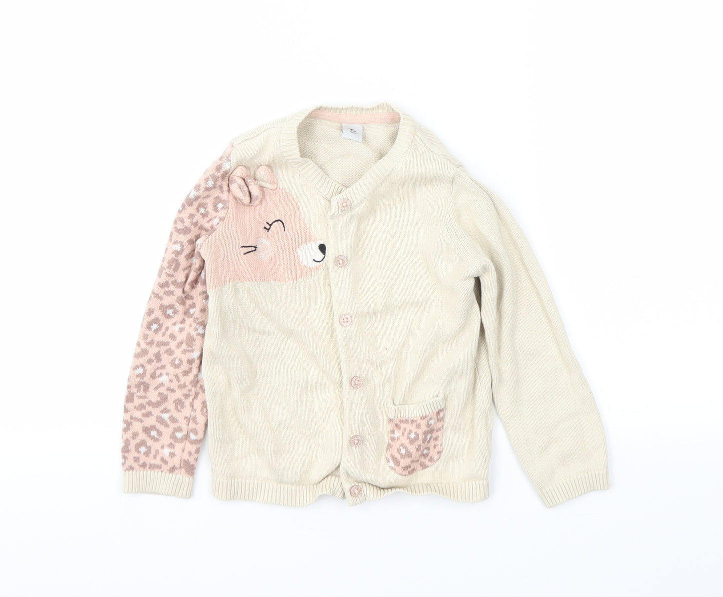 TU Girls Beige Animal Print  Cardigan Jumper Size 3-4 Years