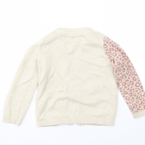 TU Girls Beige Animal Print  Cardigan Jumper Size 3-4 Years