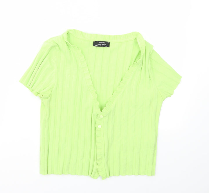 Bershka Womens Green Cardigan Jumper Size L