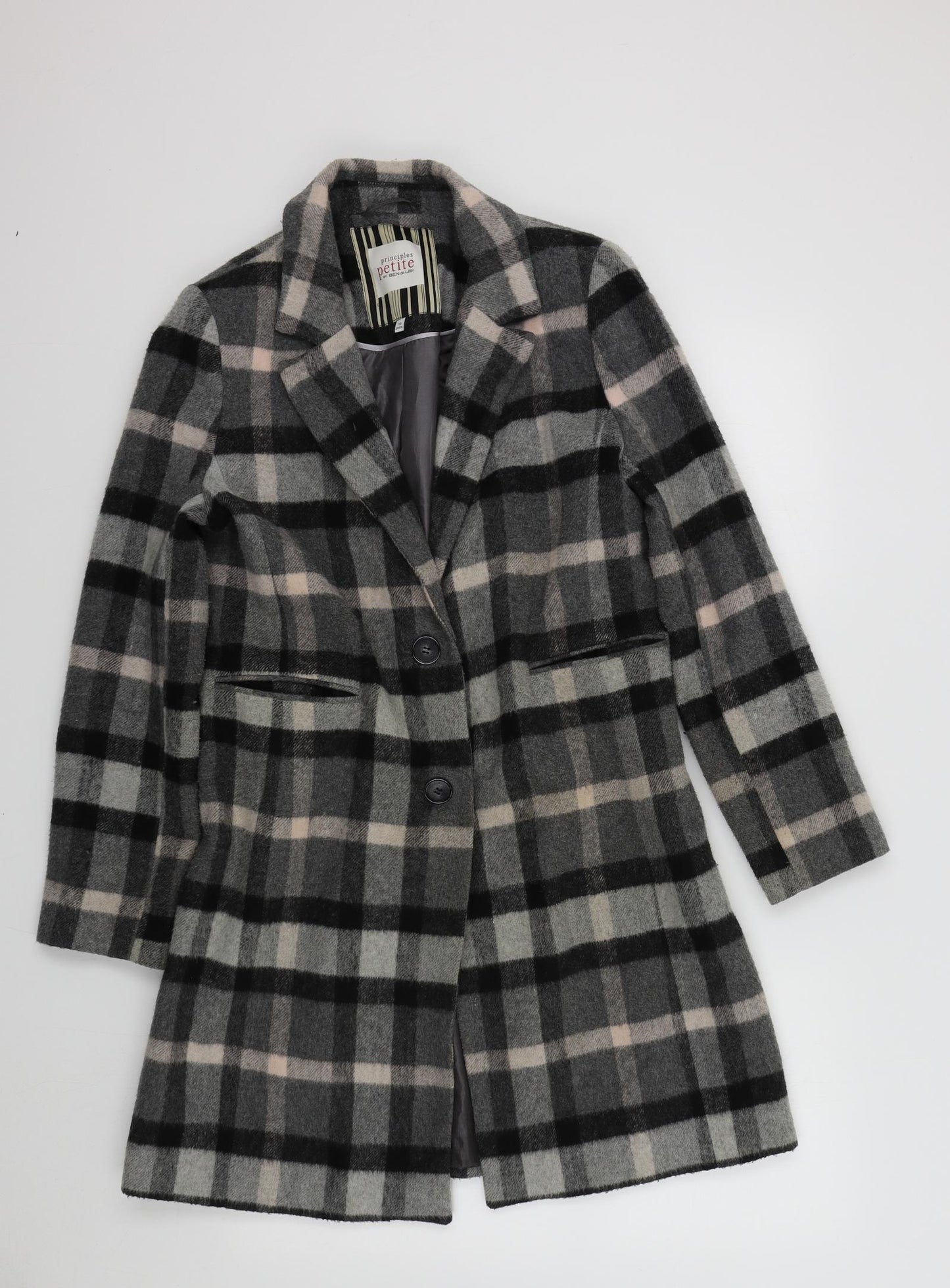 Prinsiples Womens Black Check  Overcoat Coat