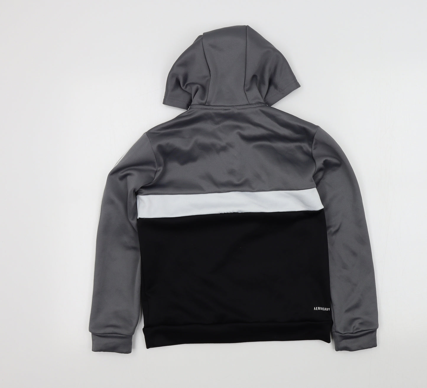 adidas Boys Grey Colourblock  Pullover Hoodie Size 9-10 Years