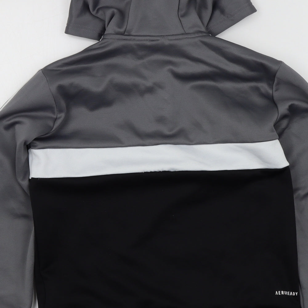 adidas Boys Grey Colourblock  Pullover Hoodie Size 9-10 Years