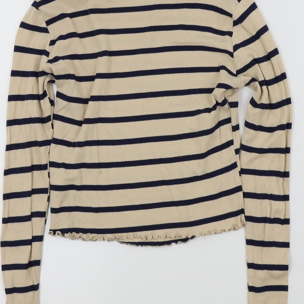 Topshop Womens Beige Striped  Basic T-Shirt Size 6