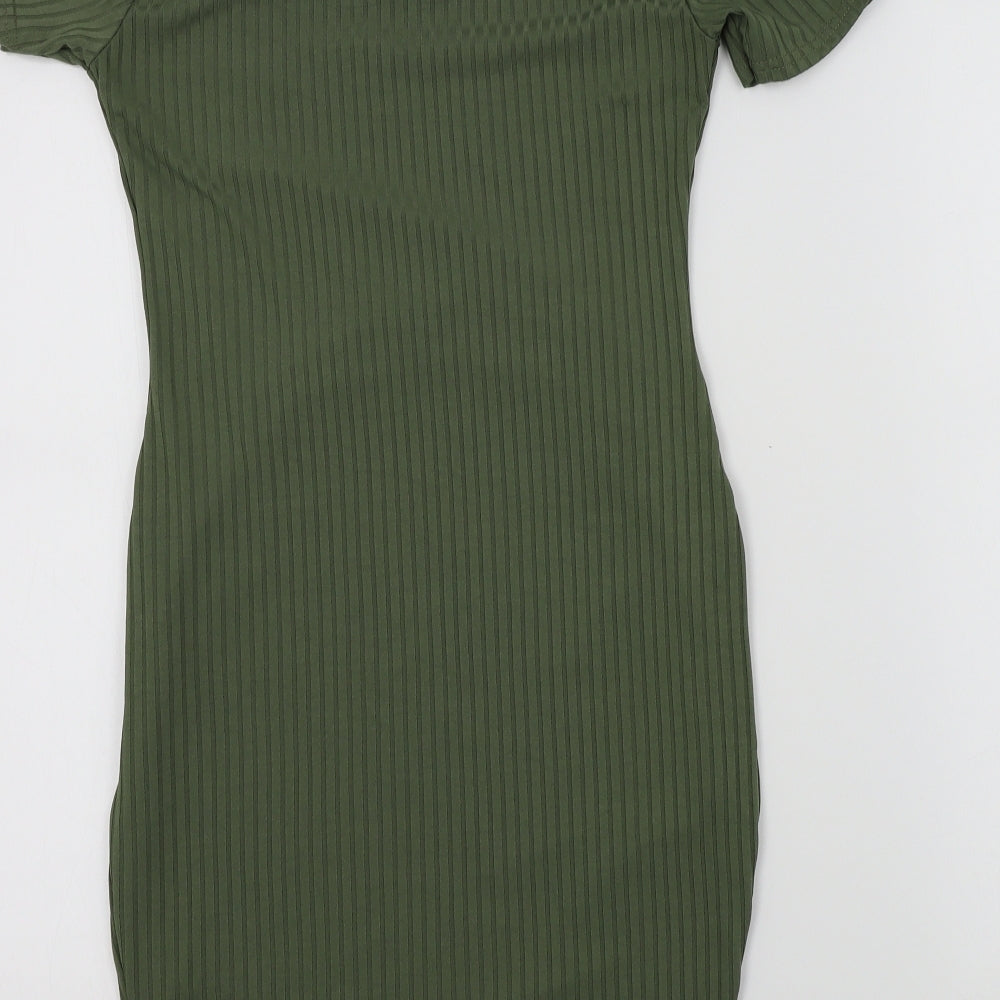 Boohoo Womens Green Houndstooth  A-Line  Size 8
